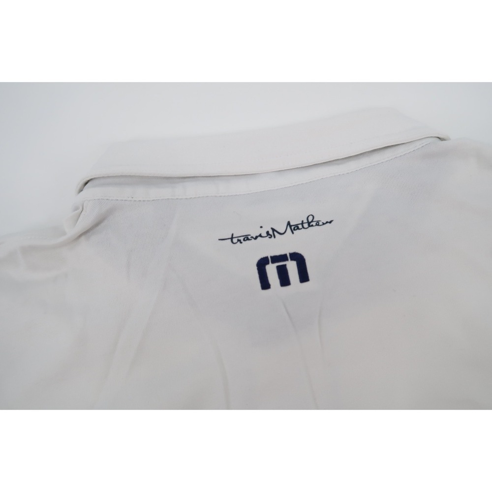 Travis‎ Mathew Men's XL White Navy Striped Performance Golf Polo Short Sleeve - Picture 4 of 10